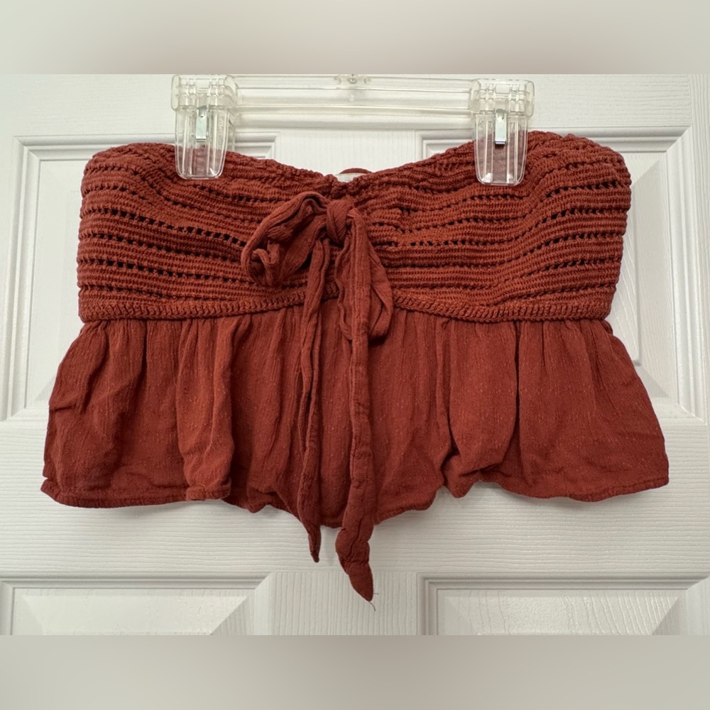American Eagle Crocheted Tie Front Cropped Tube Top SZ Medium